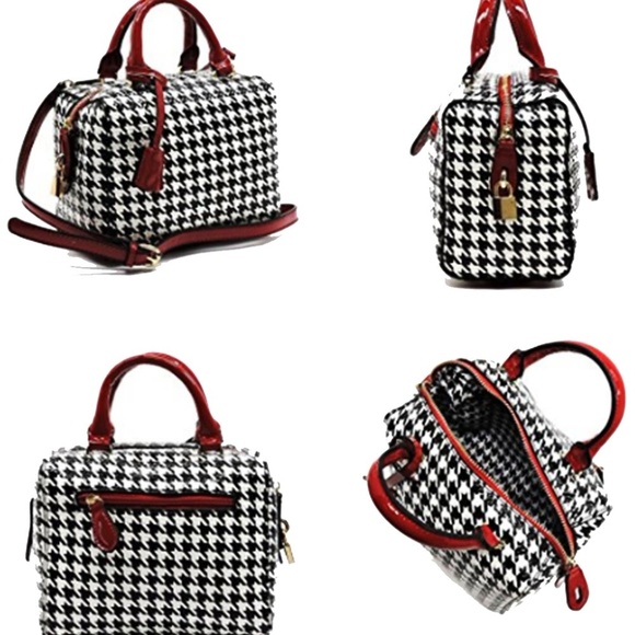 Patent Black and White Checkered Handbag - Picture 2 of 2